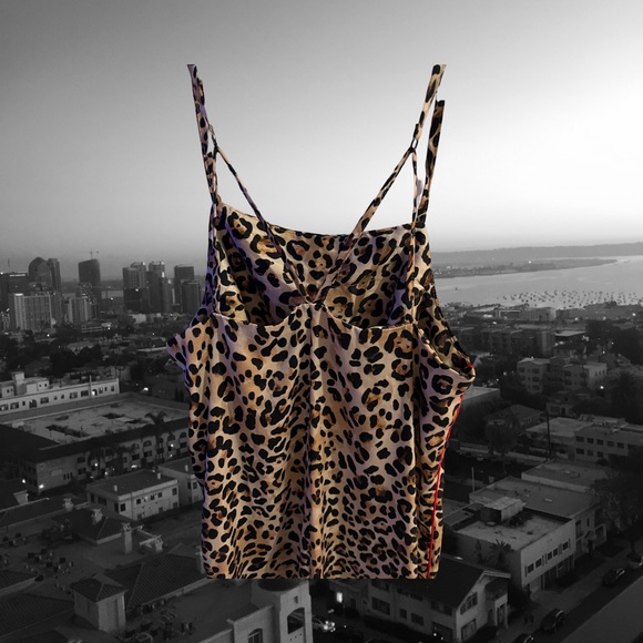 XS Topshop leopard print romper. Wide legged, with a red running stripe. - Picture 3 of 7